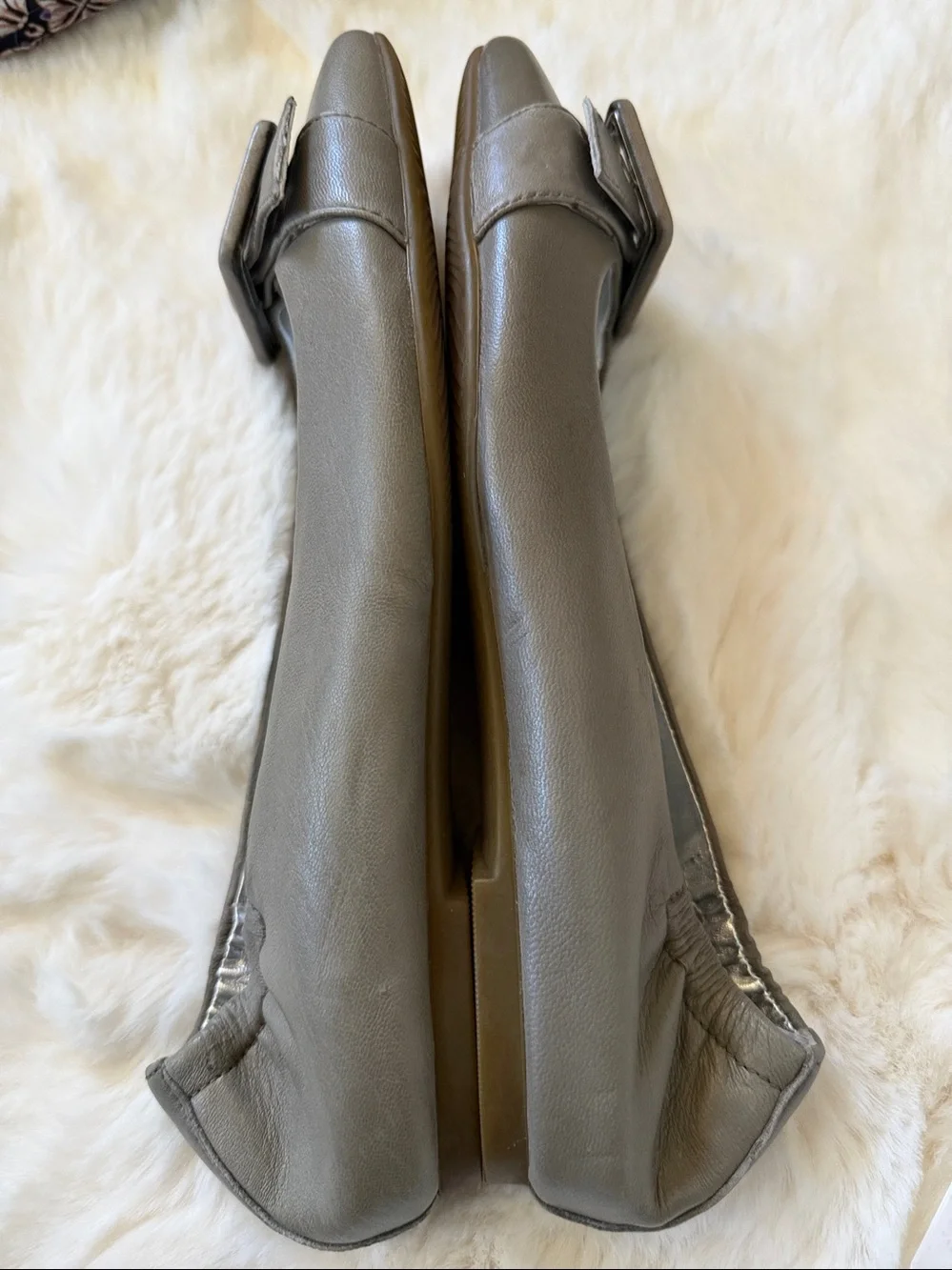 Ecco Women's Grey Leather Buckle Flats